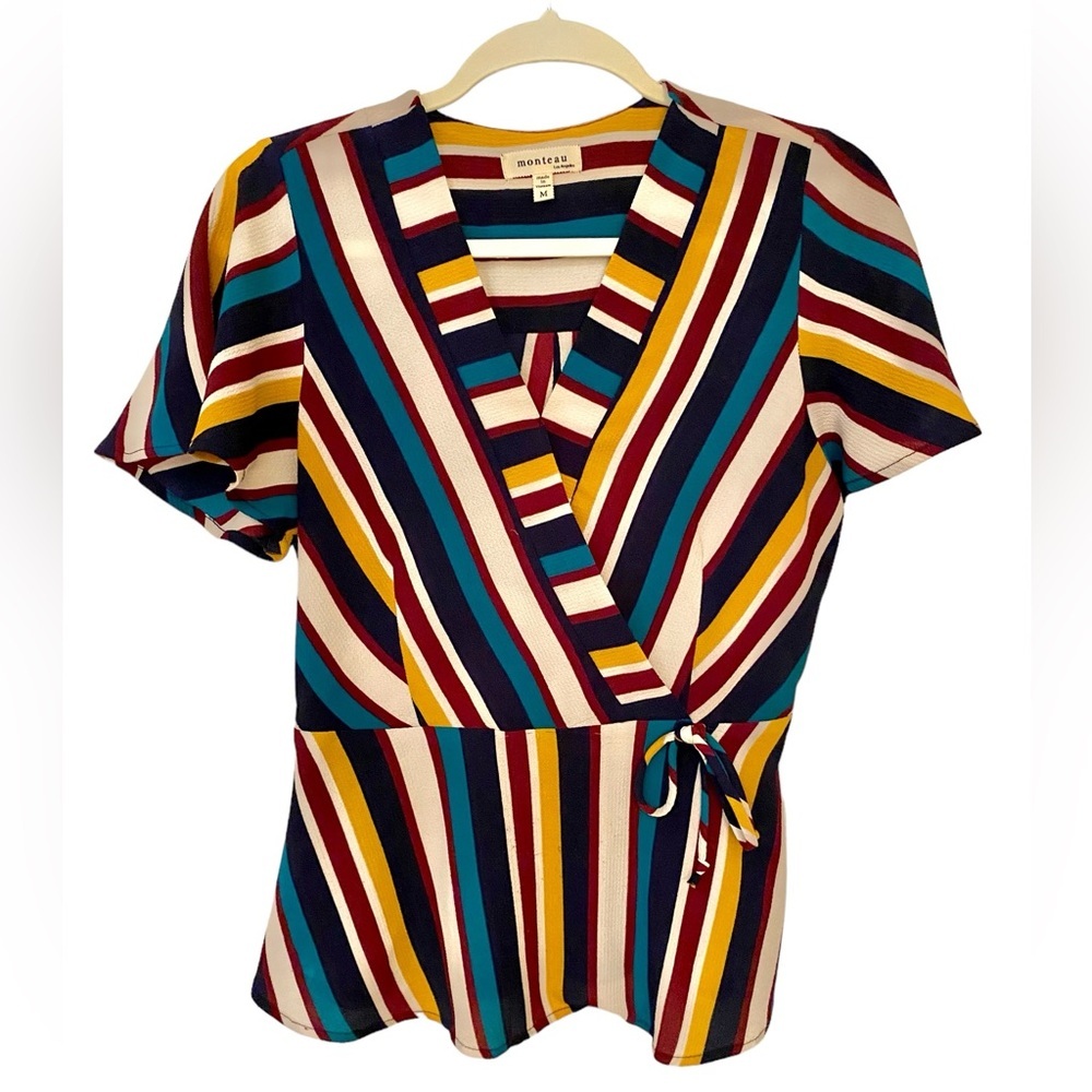 Monteau Striped Blouse, Size Medium